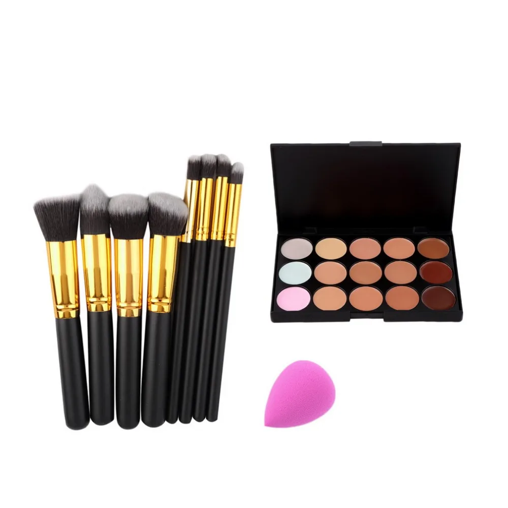 

Pro Makeup Set 15 Color Concealer Contour Palette + 10/8pcs Eye Makeup Brushes Tool + Sponge Puff Cosmetic maquiagem Make Up Kit