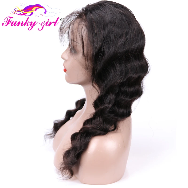 Funky Girl, 360, фронтальный парик на шнурке, предварительно выщипанные с детскими волосами, бразильские волосы Remy, волнистые человеческие волосы, парики для черных женщин
