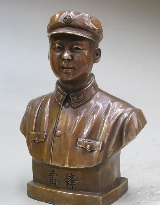 

10"inch Chinese pure Bronze statue Lei Feng (1940-1962) People's Liberation Army