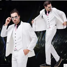 Персональные мужские костюмы с хвостом, с отворотом, белые, на одной пуговице, 3 предмета(куртка+ брюки+ жилет+ галстук), модные, Terno Masculino, высокое качество