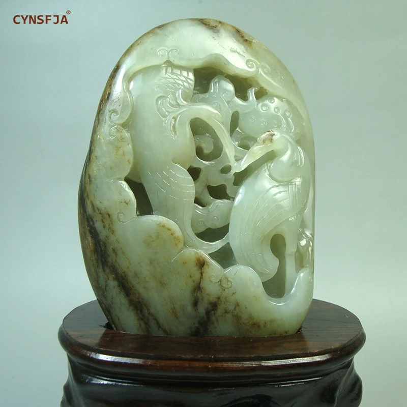 

Certified Natural Chinese Hetian Seed Jade From Xinjiang Nephrite Pine Crane Jade Decoration Hand-carved Wonderful Birthday Gift