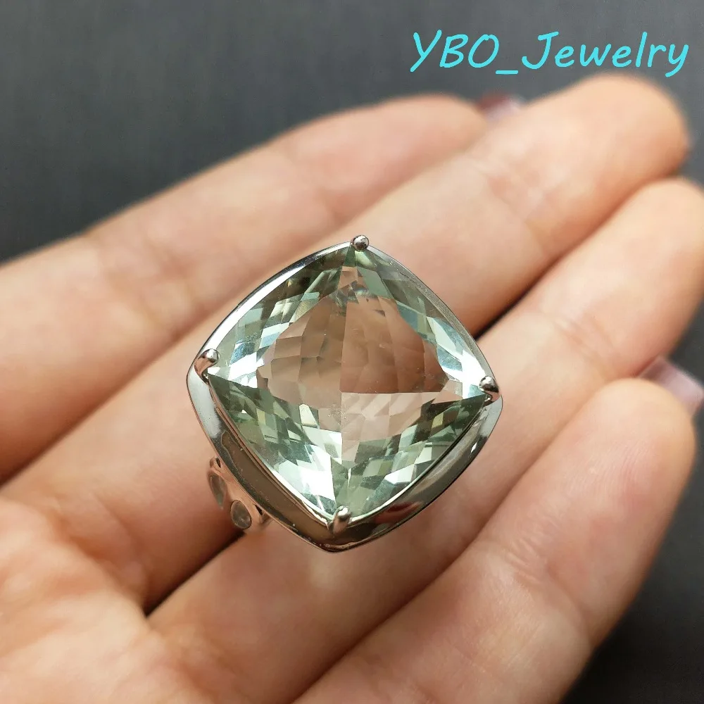 

YBO, Beautiful ring big green gemstone 20ct simple design in 925 sterling silver huge ring nice ring fashion trendy jewelry gift
