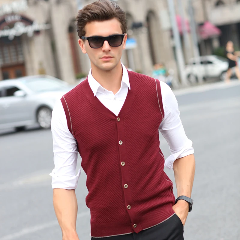 2017 Men New Blend Sweater Vest Spring V-neck Knitted Thin Casual Male ...