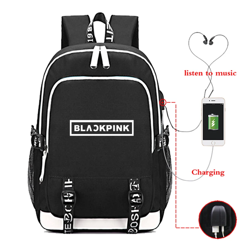 

Kpop BLACKPINK JENNIE JISOO ROSE LISA Backpack Boy Girls School Bag USB Charging Backpack Student Cool Book Bag men mochila