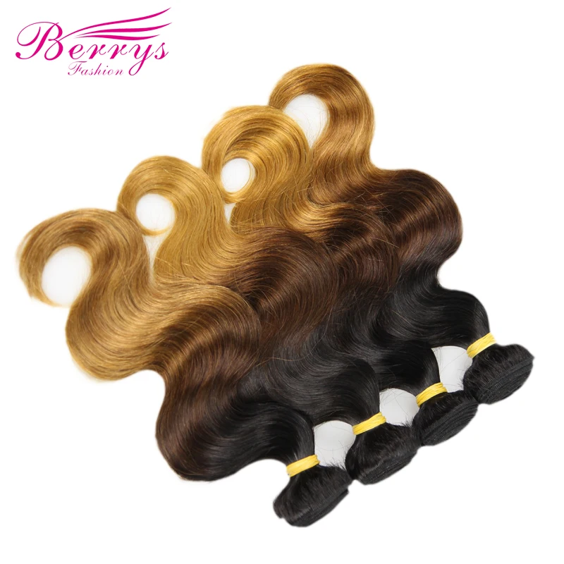 Berrys Fashion Ombre бразильские волнистые волосы 4 шт./лот 100% человеческие ткачества T1B/4/27