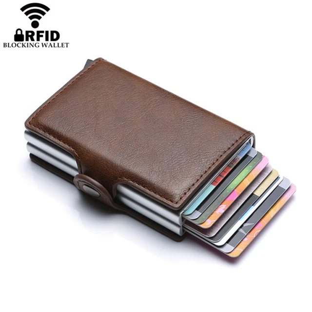 Europe Designer RFID Protection Men's Leather Credit Card Holder Double Aluminum Bank Card Protector Case ID Wallet For Man 1
