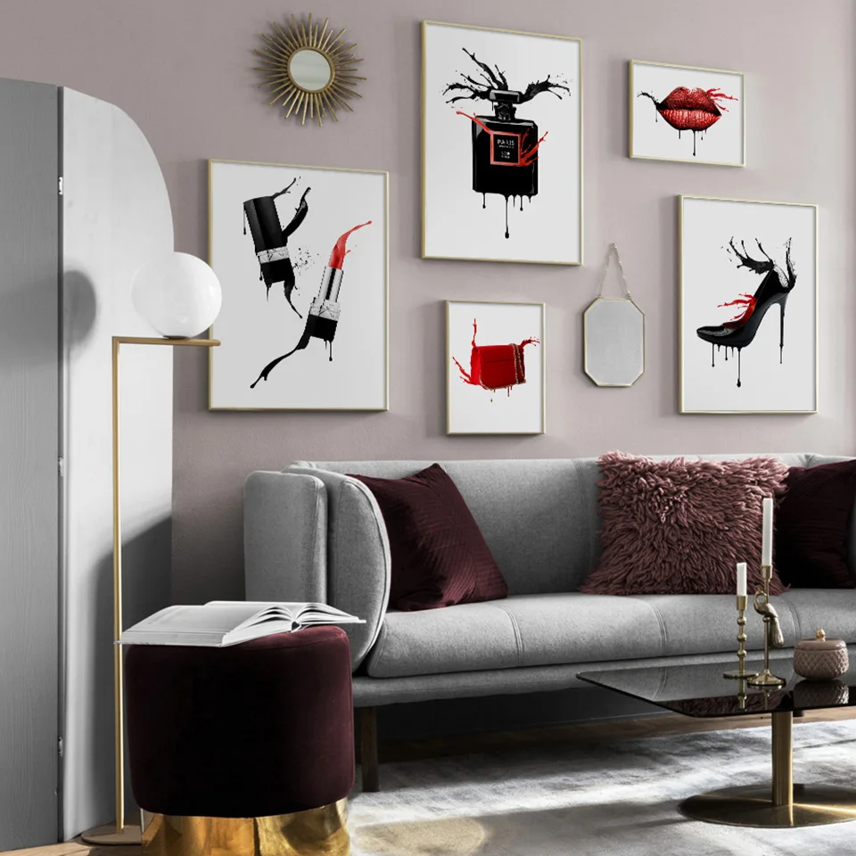 Mode-rouge-l-vres-Paris-parfum-l-vres-affiches-nordiques-et-impressions-mur-Art-toile-peinture (2)