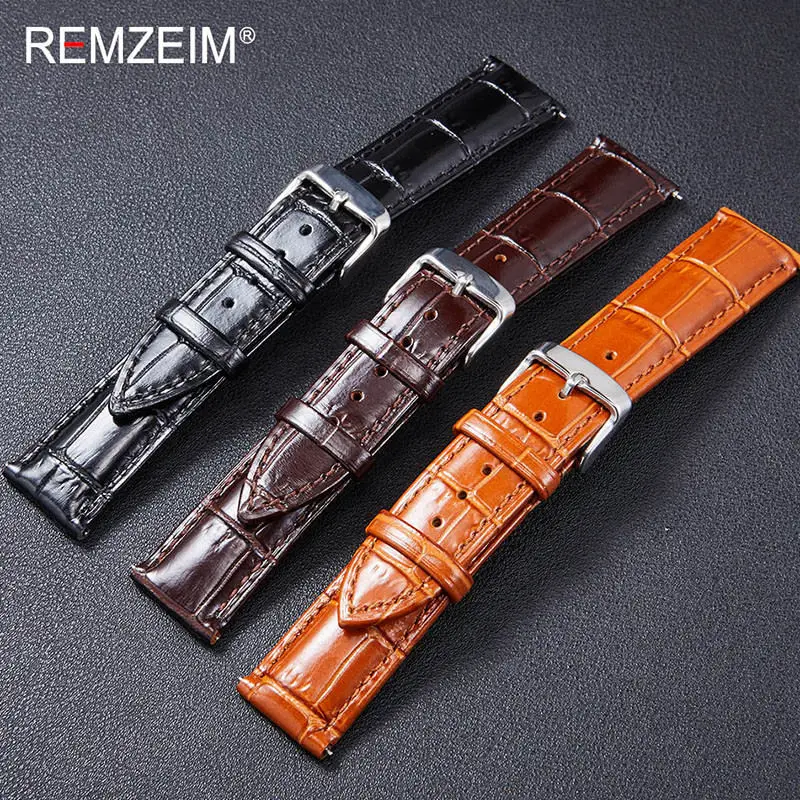 18mm 20mm 22mm Double Sided Genuine Leather Watch Band Strap Quick Release Cowhide Watchband Belt With Steel Buckle Free Tool