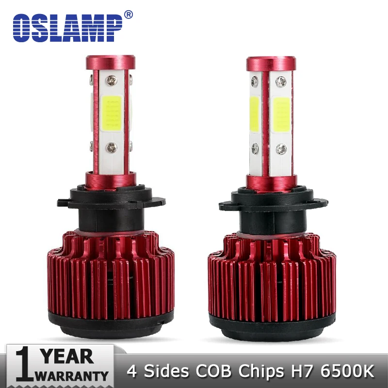 

Oslamp 4 Sides COB Chips Single Beam H7 LED Headlight Bulb 100W/set 10000lm Auto LED H7 Headlamps 12v Car Light All-in-One 6500K