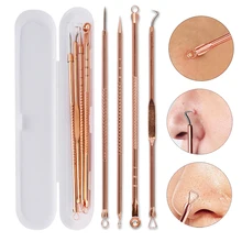 4 Pièces/ensemble Or Rose D'extracteur D'acné Décapant Outil Kit Imperfections des Points Noirs Décapants Bouton Aiguilles Traitement Visage Outils de Soins De La Peau