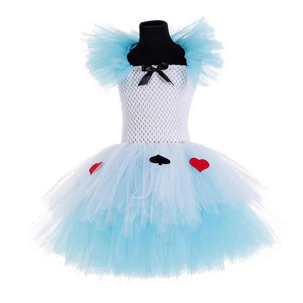 

Blue White Alice in Wonderland Costume Teen Knee Length Summer Clothes for Girl 9 Years Queen of Hearts Fancy Dress Costume Tutu