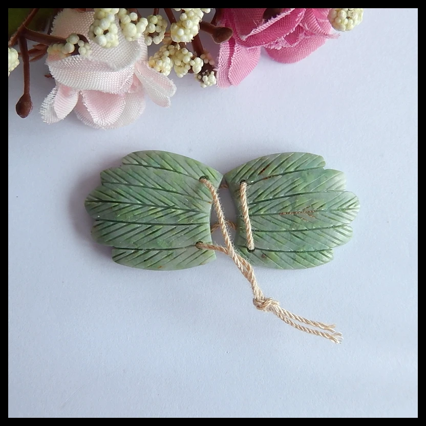 

Wholesale Semi-precious stones Jewelry accessories Natural Camouflage Jasper carved Feather Earring set,25x22x5mm,9g