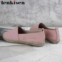 Lenkisen/кожаные туфли-лодочки ручной работы в рыбацком стиле, туфли из натуральной кожи без шнуровки, эспадрильи с круглым носком, обувь для отдыха, L9f6