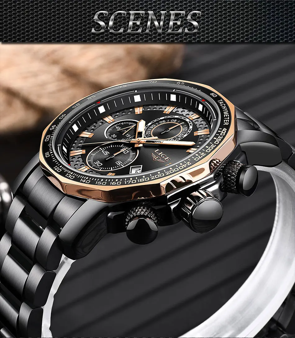 LIGE новые мужские часы Топ бренд класса люкс спортивные Кварцевые полностью стальные мужские часы военные водонепроницаемые хронограф Relogio Masculino