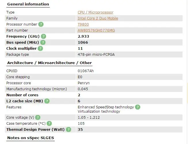 إنتل كور 2 ديو T9800 دفتر CPU المعالج المحمول PGA 478 وحدة المعالجة المركزية 100% يعمل بشكل صحيح