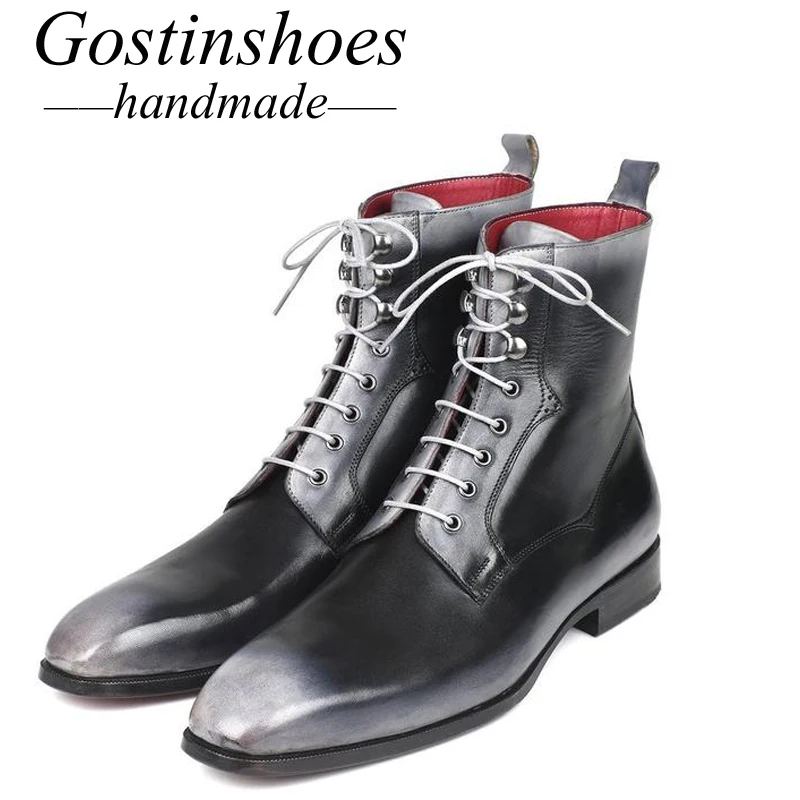 

GOSTINSHOES HANDMADE Goodyear Welted Fashion Winter Snow Motorcycle Military Work Safty Boots Half Rubber Outsole Lace-Up SCT40