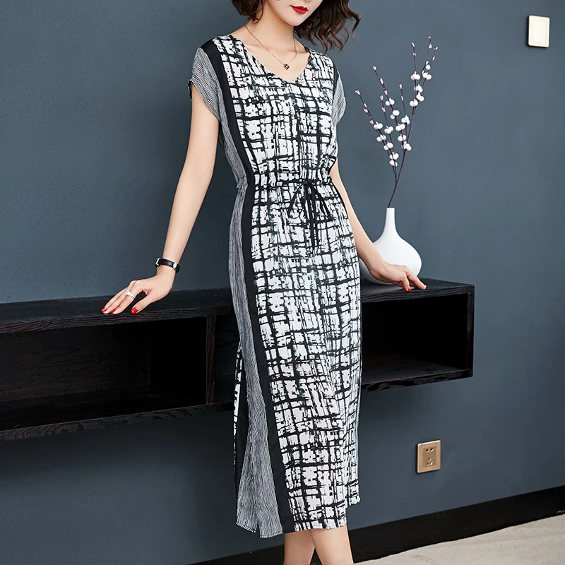 Faux silk long One piece Dress summer clothes for women striped maxi