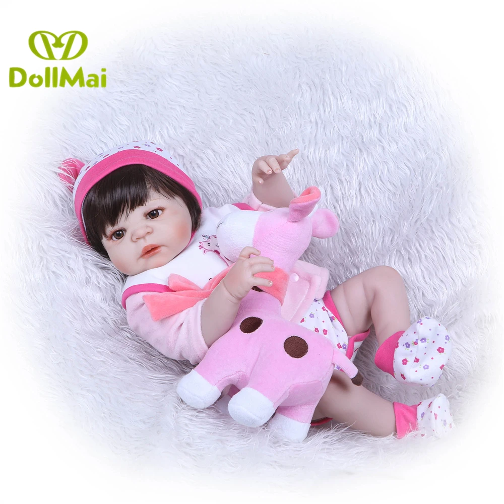 

57cm Full silicone reborn baby girl dolls with giraffe Pacifier realista Bebes reborn menina boneca for child gift bb reborn