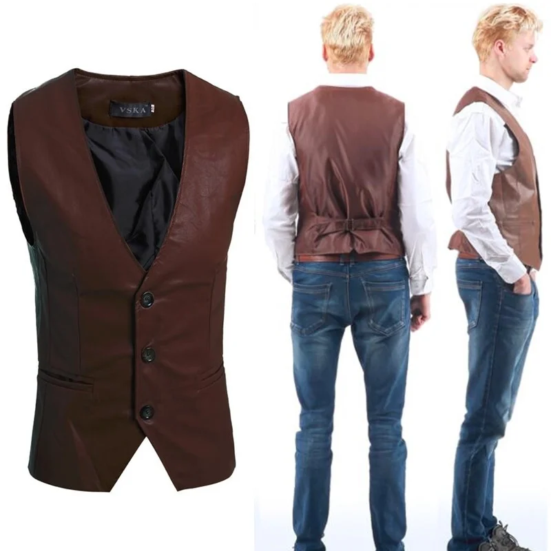ZOGAA Geek New Autumn or Spring Men's Vest Simple Joker Leather Slim | Мужская одежда