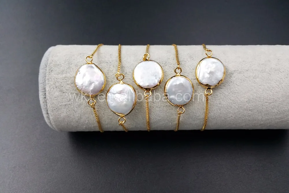 Natural de Pérola Pulseira em Tamanho Hotsales Pulseira Ouro Mergulhado Redondo Pérola Corrente Ajustável Wt-b306 Mãe 24k 5 24k ouro mergulhado redondo pérola corrente pulseira em tamanho ajustável