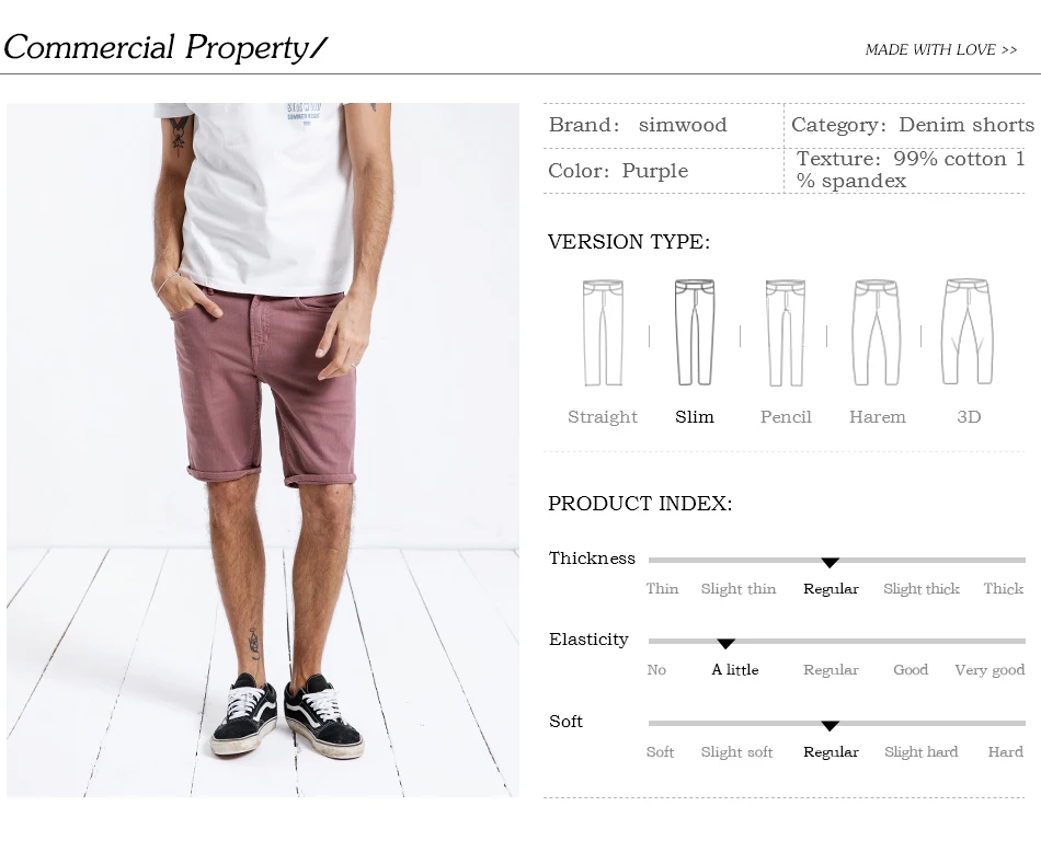 SIMWOOD Джинсовые шорты Для мужчин 2019 новые летние фиолетовый красный мода Slim Fit Высокое Качество промывают джинсы плюс Размеры брендовая