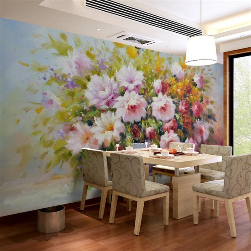 Beibehang European modern hand painted flower vase background wall