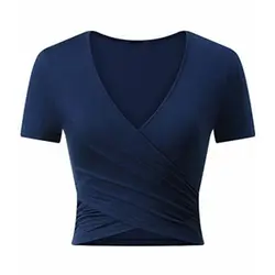 Женская однотонная короткая футболка с высокой эластичной Передней Крестообразной повязкой, глубоким v-образным вырезом, сексуальная