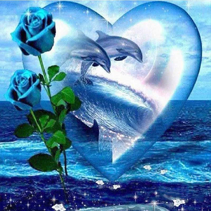 5D Diy Diamond Painting Blue Rose&ampDolphinCross Stitch Round Mosaic Craft Embroidery Needlework Home Paintings | Дом и сад