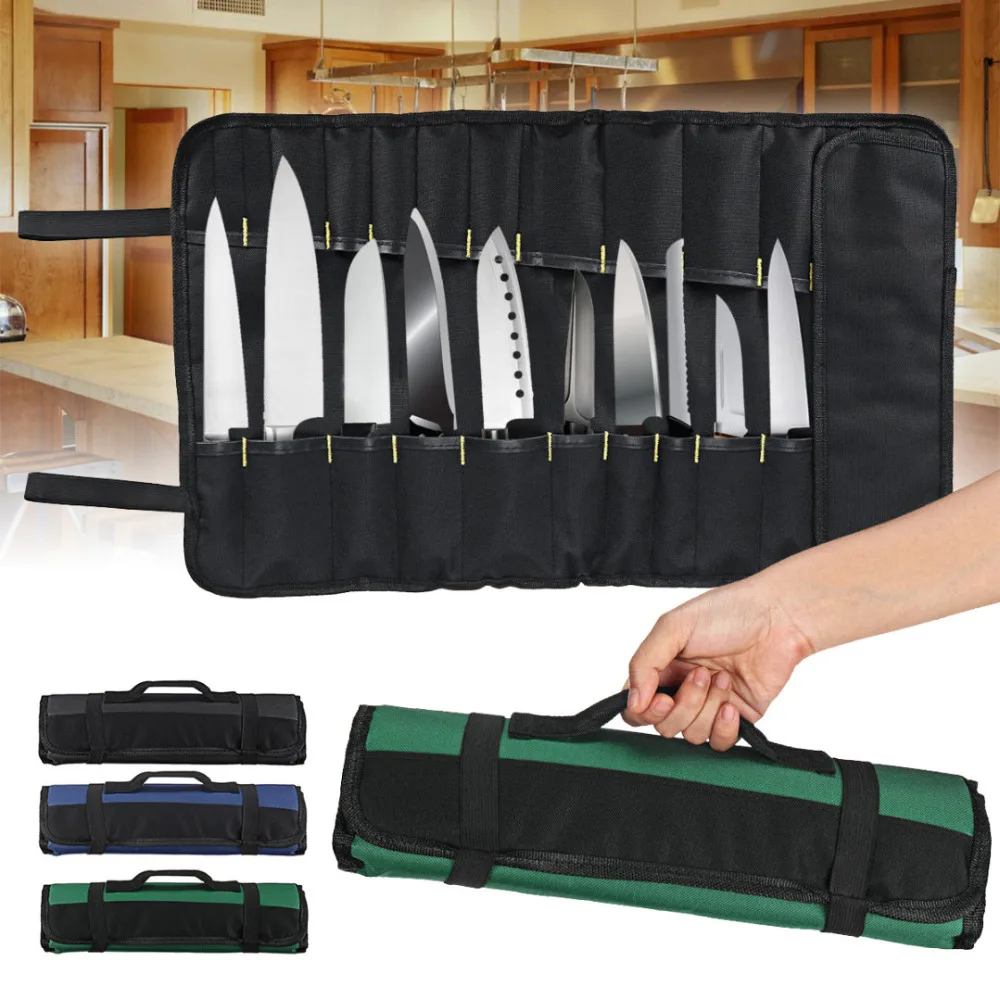 3 Color Choice Chef Knife Bag Roll Carry Case Kitchen Cooking Portable Durable Storage 22 Pockets Black Blue Green | Дом и сад