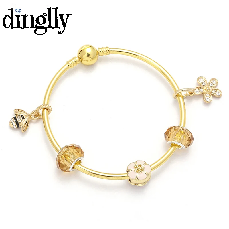 DINGLLY мультфильм Пара висячие Pulsera Шарм браслет с медведем Тигр бусины модные бренды браслеты с медведями браслет для женщин - Окраска металла: DSZ064