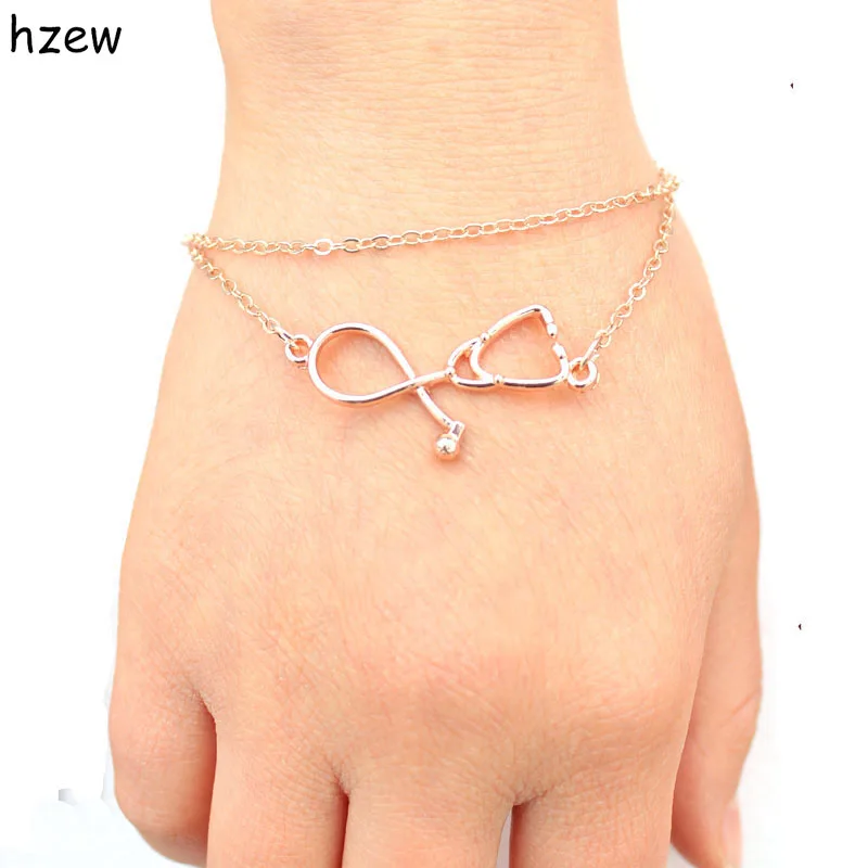 hzew Stethoscope Bracelet Fashion Medical Jewelry Gift for Nurse Doctor medical Student silver