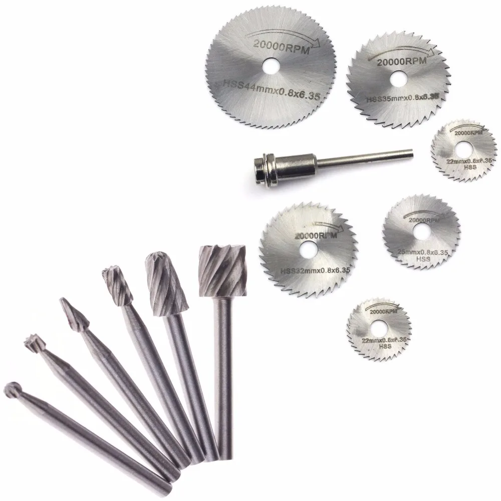 

ZFE 6Pcs HSS Rotary Circular Saw Blades Set & 6pcs HSS Routing Router Bits Burr Sets For Proxxon Dremel Rotary Tools