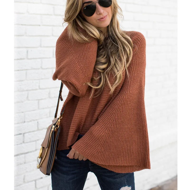 Для беременных свитер Для женщин длинными расклешенными рукавами свободные трикотажные топы с круглым вырезом свитер Мешковатые пуловер для беременных свитер - Цвет: Coffee