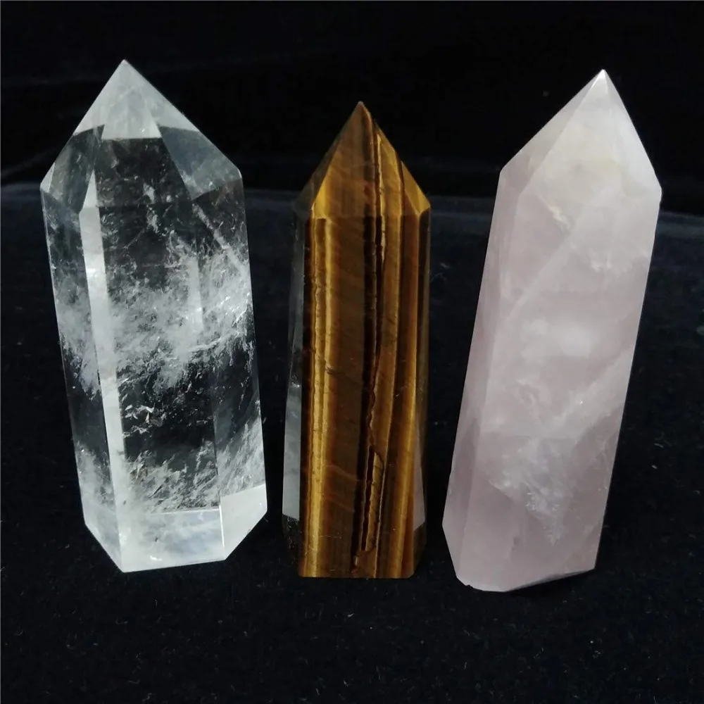 

Natural Rose crystal Clear Crystal Tiger Eye stone wand Point