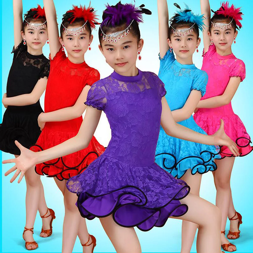 Girls Long sleeve dance dress children s competition skating dresses Salsa tango dancing dress standard ballroom