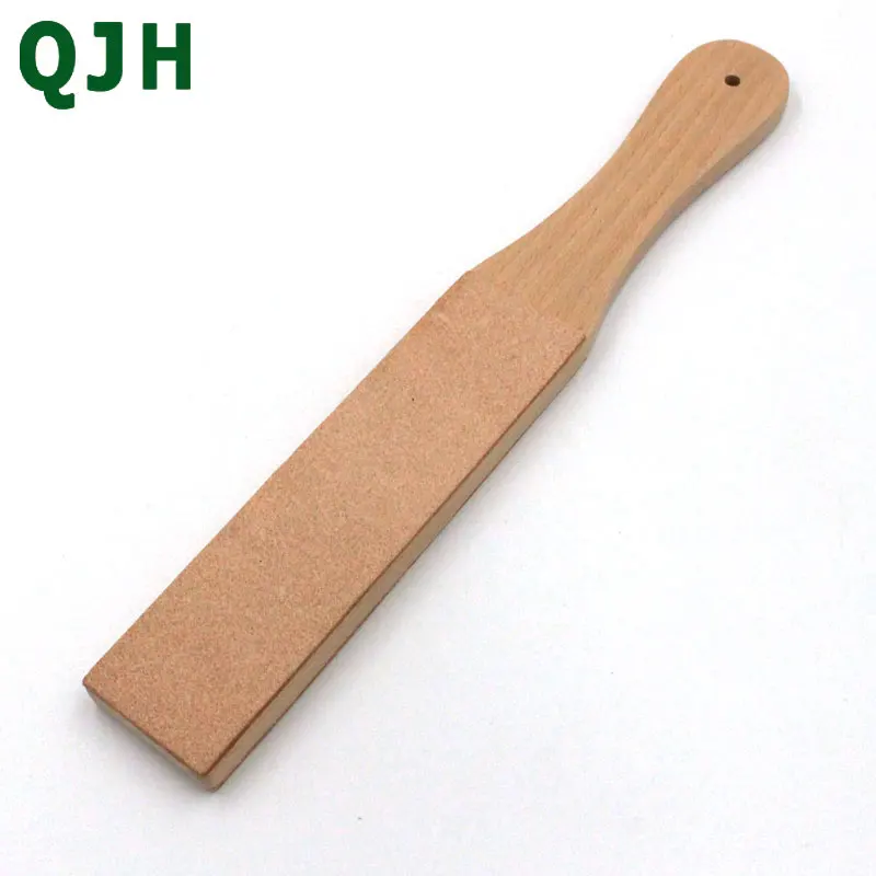 QJH Knife Sharpener Wooden Handle Leather Sharpening Tools Strop Handmade Razors Polishing Board And Polishing Wax Leather Paste