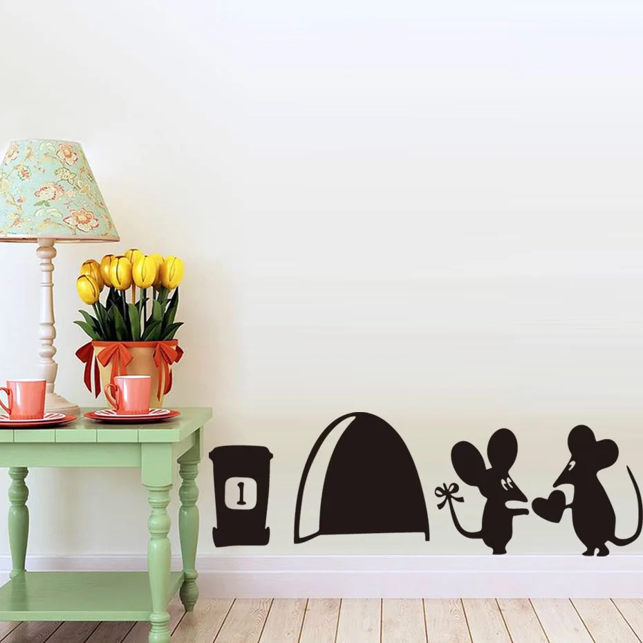Modern Cartoon Mouse Hole Vinyl Wall Stickers For Living Room Kids Bedroom Decals Removable Self Adhesive 3