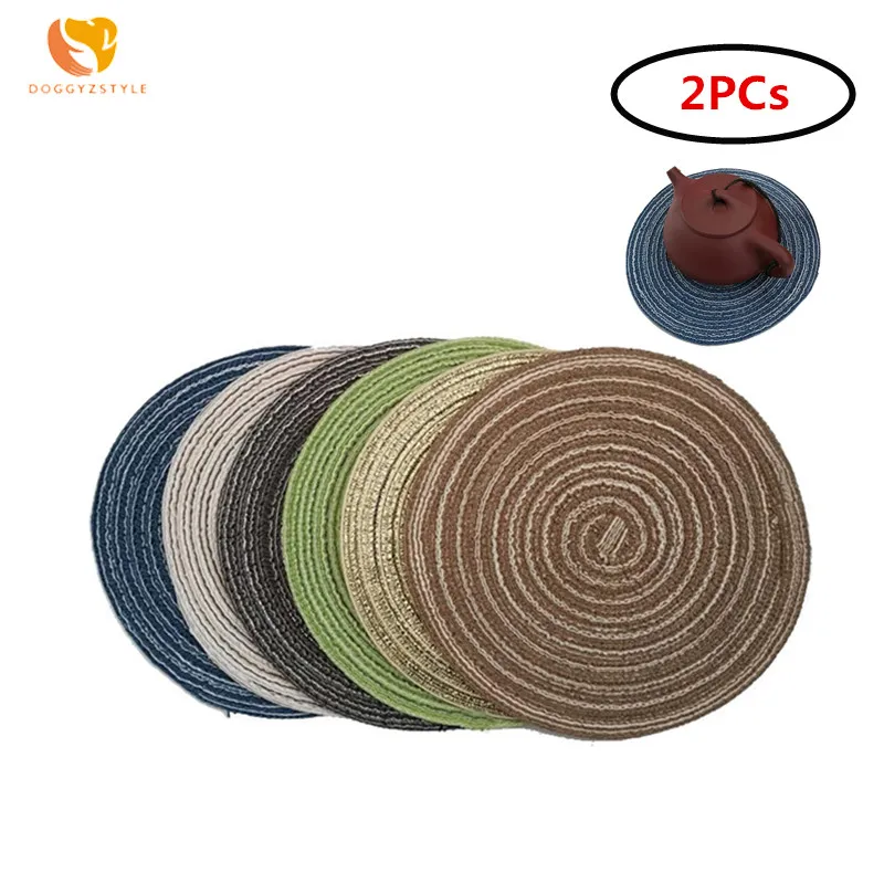 

2pcs Home Mat Table Ramie Insulation Pad Round Placemats Cotton Table Mats Kitchen Accessories Decoration Home Pad Coaster