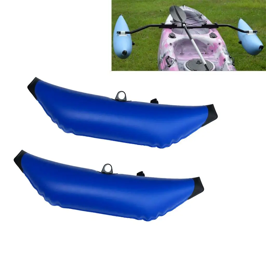 2 Pieces Heavy Duty Durable Blue PVC Kayak Canoe Fishing Standing Inflatable Outrigger Stabilizer Float Gear Accessories 90x28cm