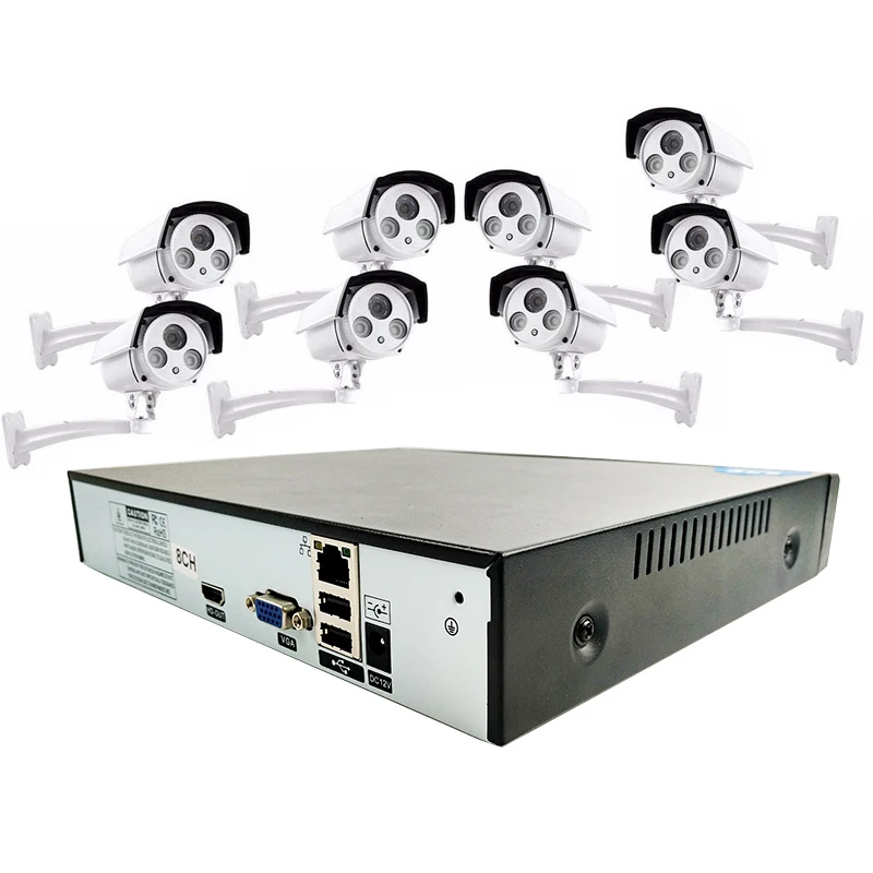 2MP Network Surveillance Camera System Kit 8CH 1080P Full HD NVR 8 Pcs