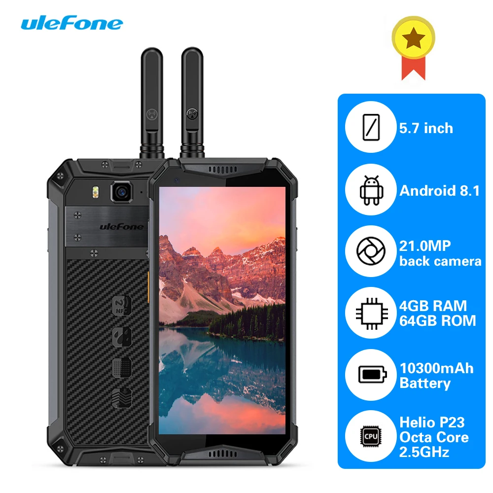 Смартфон Ulefone Armor 3 T 4G 5,7 дюймов Android 8,1 Восьмиядерный 4 Гб ОЗУ 64 Гб ПЗУ 21 МП камера заднего вида 10300 мАч мобильный телефон