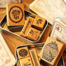 4PCS Handmade French Wooden Stamp DIY Diary Photo Album Craft Decorative Scrapbooking Wood Stamp Retro Stationery Rubber Stamps 12 pcs set cute wooden box diary stamp set wood stamps for kids decor diary diy scrapbooking rubber stamp letters