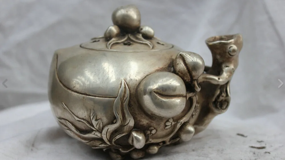 

Chinese Folk Culture Silver Bronze statue Longevity peach incense burner Pot