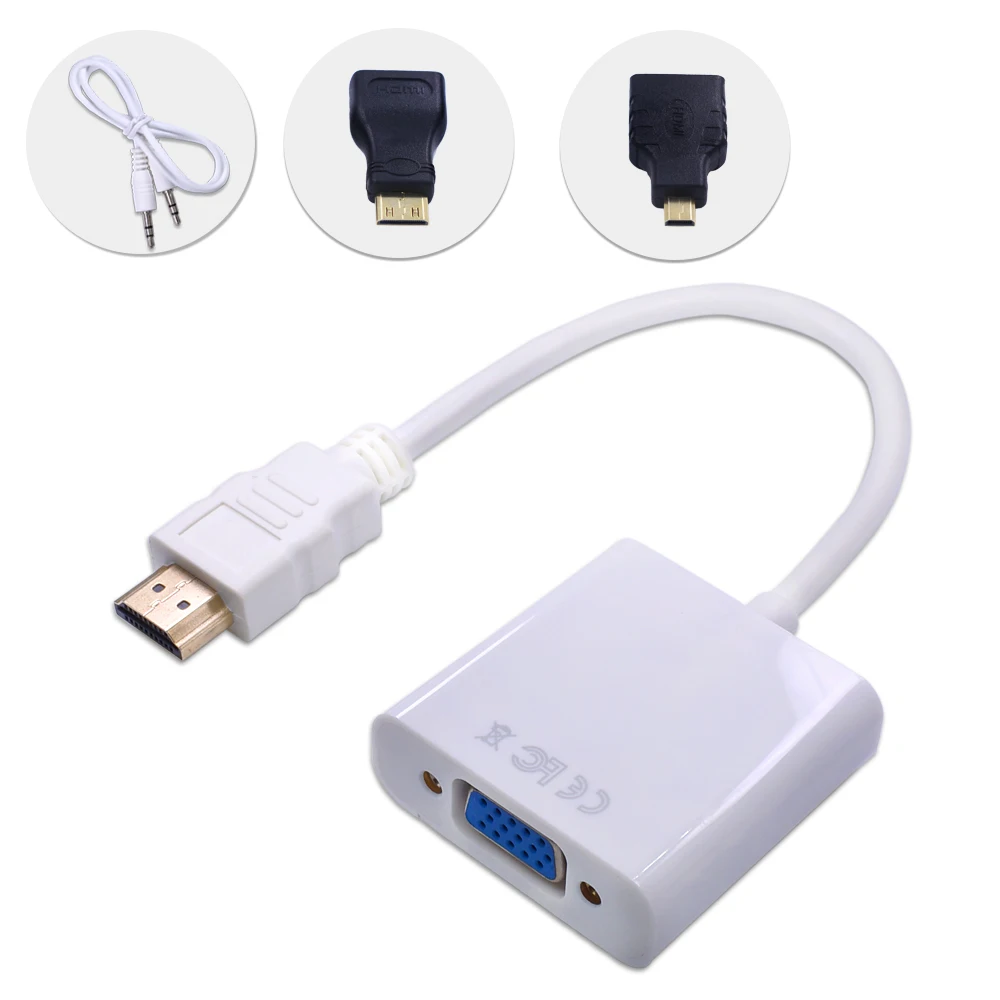 TISHRIC For PC HDTV Display Projector 1080P 3in1 HDMI to VGA Cable Converter Adapter Audio +MINI HDMI Micro for HDMI connector TISHRIC For PC HDTV Display Projector 1080P 3in1 HDMI to VGA Cable Converter Adapter Audio +MINI HDMI Micro for HDMI connector