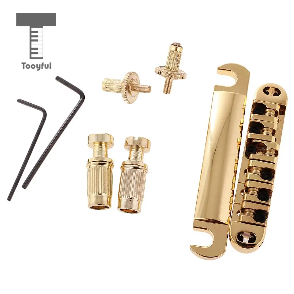 Tooyful 1 Set Brass Roller Saddle Bridge +6 Strings Slotted Nut With Wrench for LP Electric Guitar 