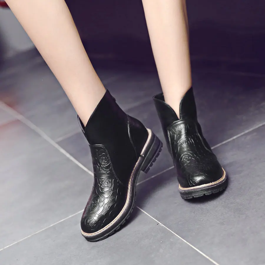 

Women's Pu Ankle Boots Low Heel Fashon Bootie Zipper Round Toe Winter Ladies Shoes Black Drop Shipping