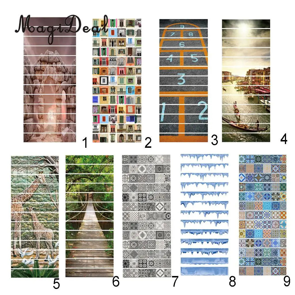 13Pcs 3D DIY Tile Stairs Stickers Removable Waterproof Wallpaper Stickers Self-adhesive Stair Riser for Stairway or Home Decor