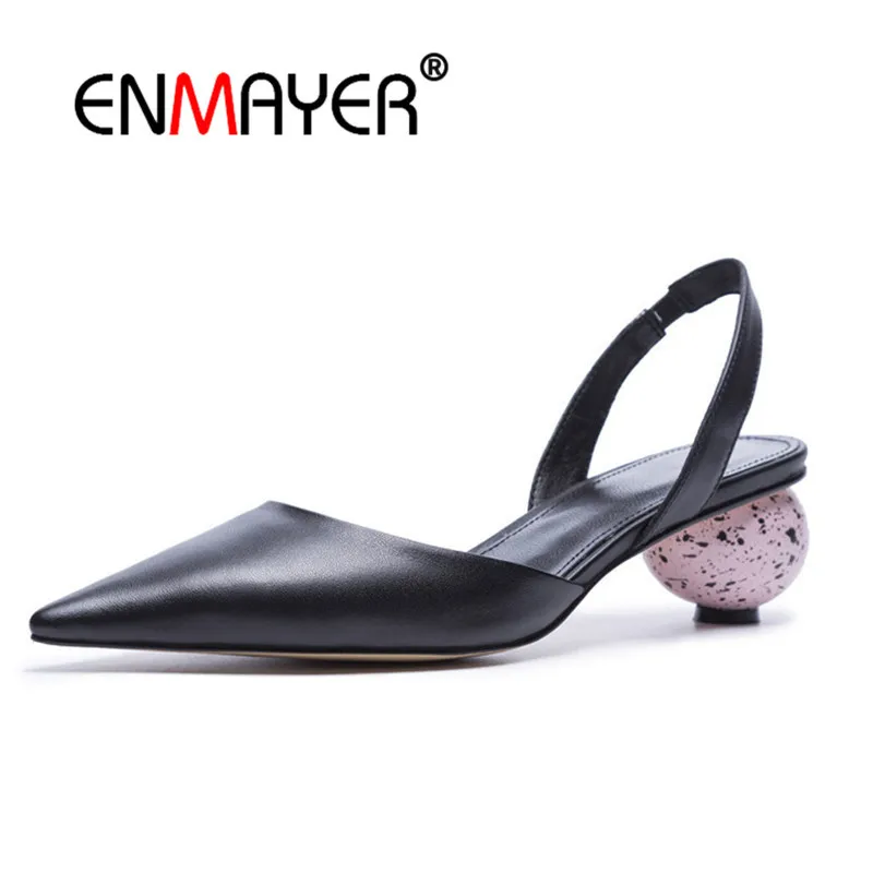 

ENMAYER Woman high heels Sandals shoes women Size 34-39 Causal Party Summer Buckle strap Genuine Leather Strange heels CR802