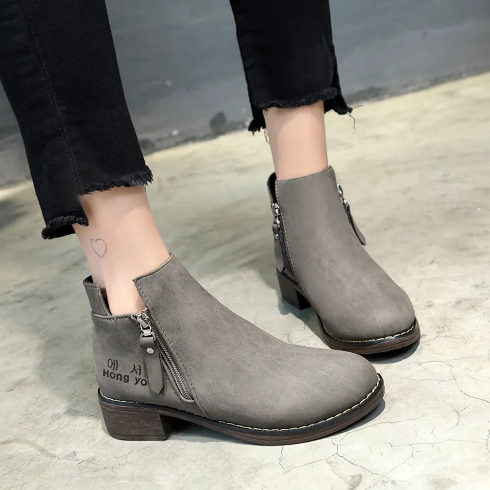

2018 Women Suede Square Heel Round Toe Keep Warm Zipper Short Tube Martin Boots New Arrival #09