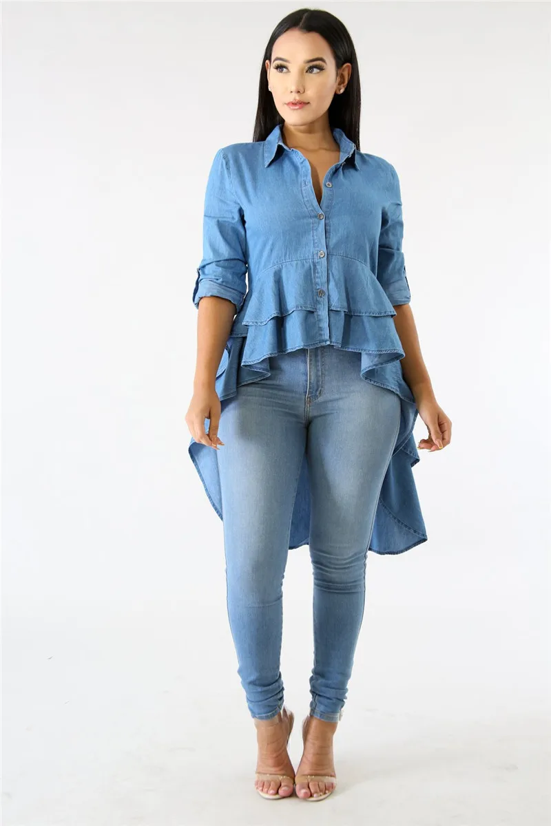 fashion layered ruffles denim shirt-1